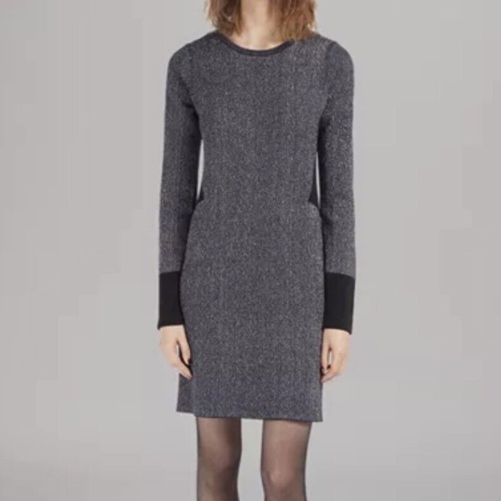 MAJE PARIS Lurex Knit Shoulder Zip Sheath Dress Size S Black Silver 80s‎ Glam